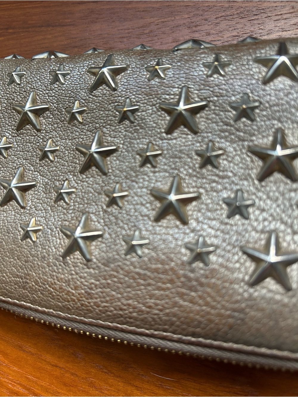 Jimmy Choo Filipa Metallic Silver Star-Studded Zip-Around Continental Wallet - Picture 4 of 14